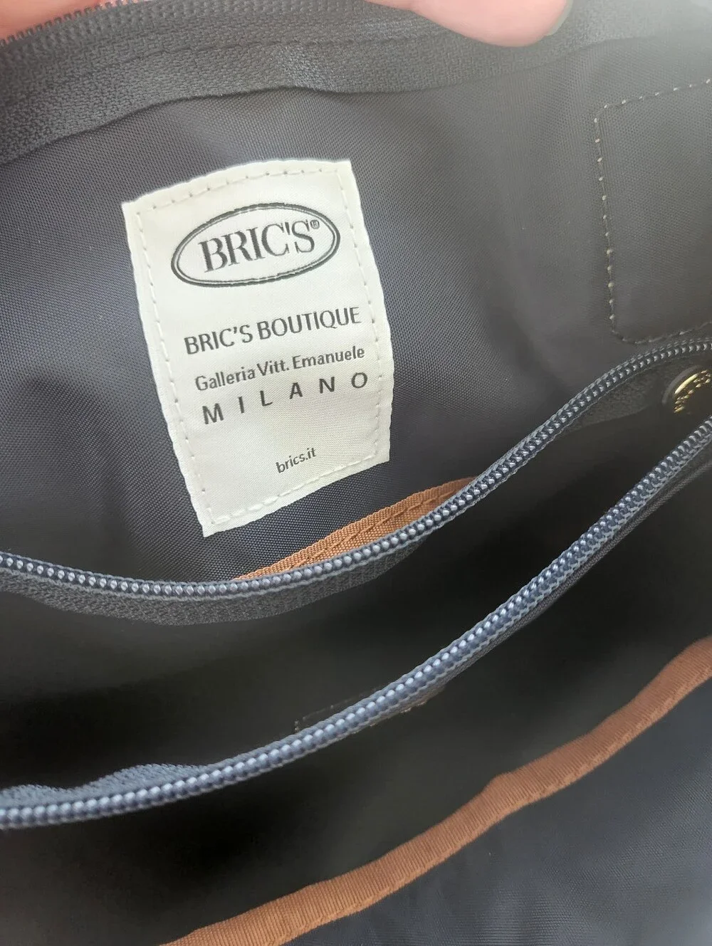 Bric's Navy Blue  Tote with Tan Leather Handles
